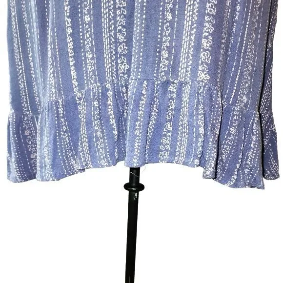 Sadie & Sage Anthropologie Blue & Tan Ruffled V-Neck A-Line Mini Dress Size S - Picture 5 of 10